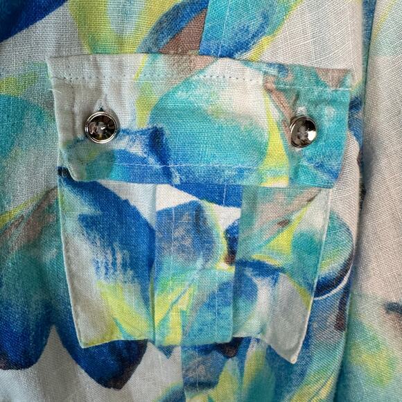 JM Collection women’s linen blouse button up floral  coastal grandma feminine - Picture 4 of 9